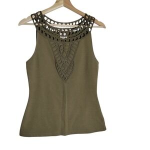 Anthropologie Postmark Olive Green Laser Cut Bib Neckline Ribbed Tank Top XS
